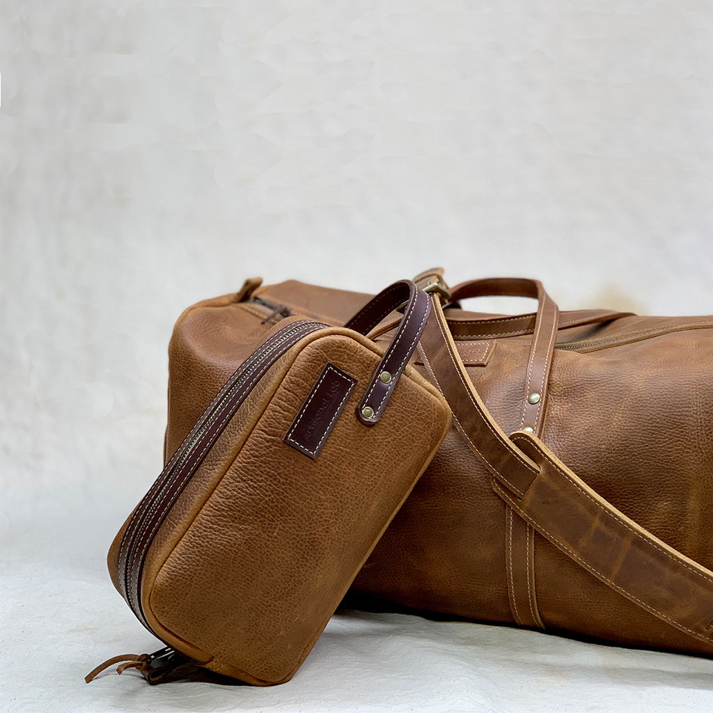 English tan Leather travel duffle bag