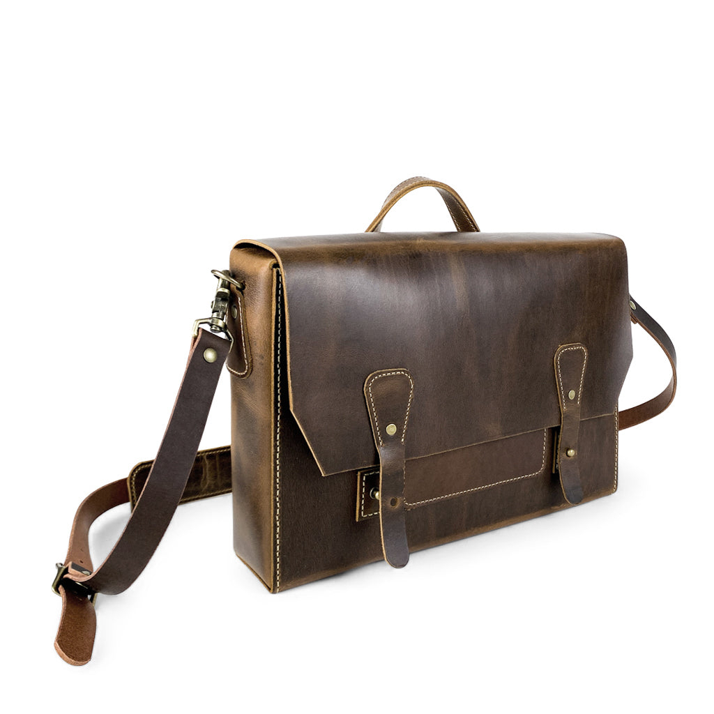 Dark Brown Leather Laptop Messenger Bag — The Handmade Store