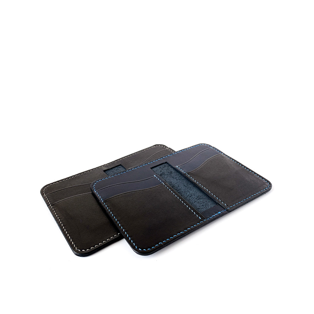 VErtical blue bifold leather wallets