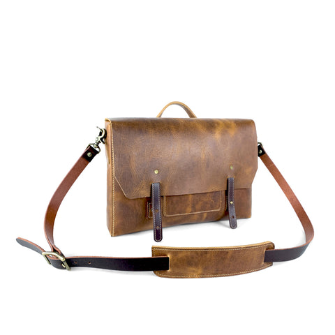 Leather laptop messenger bag brown