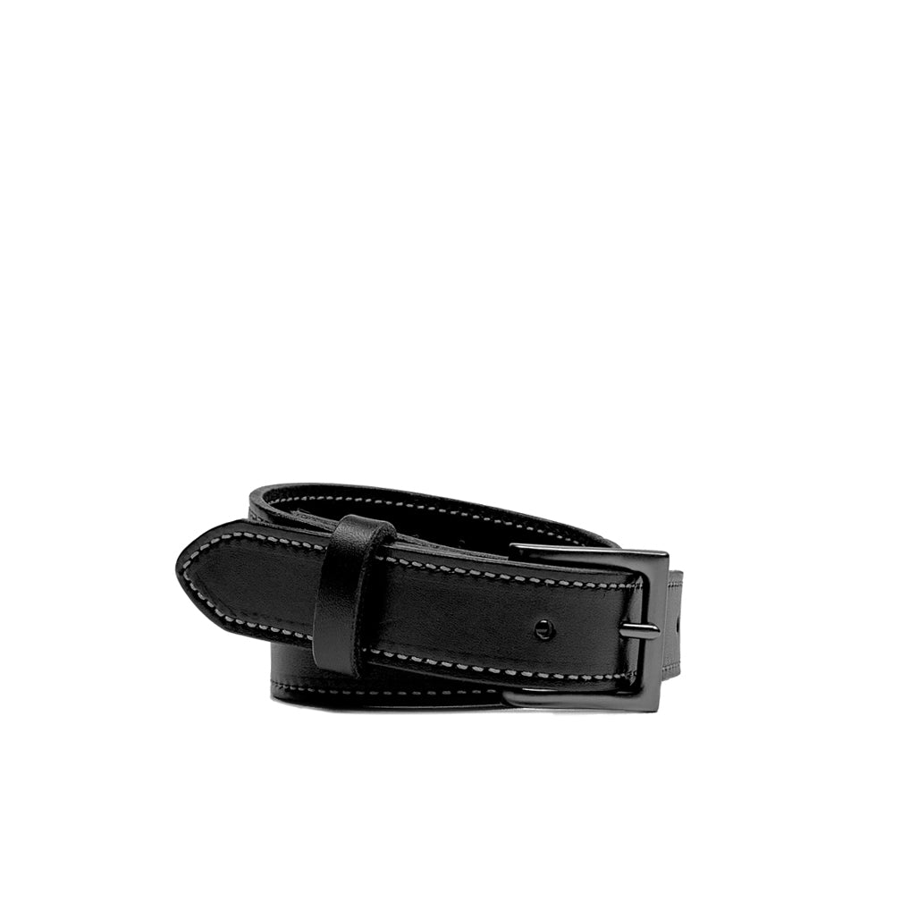 Black Handmade Stitched Leather Belts for Men