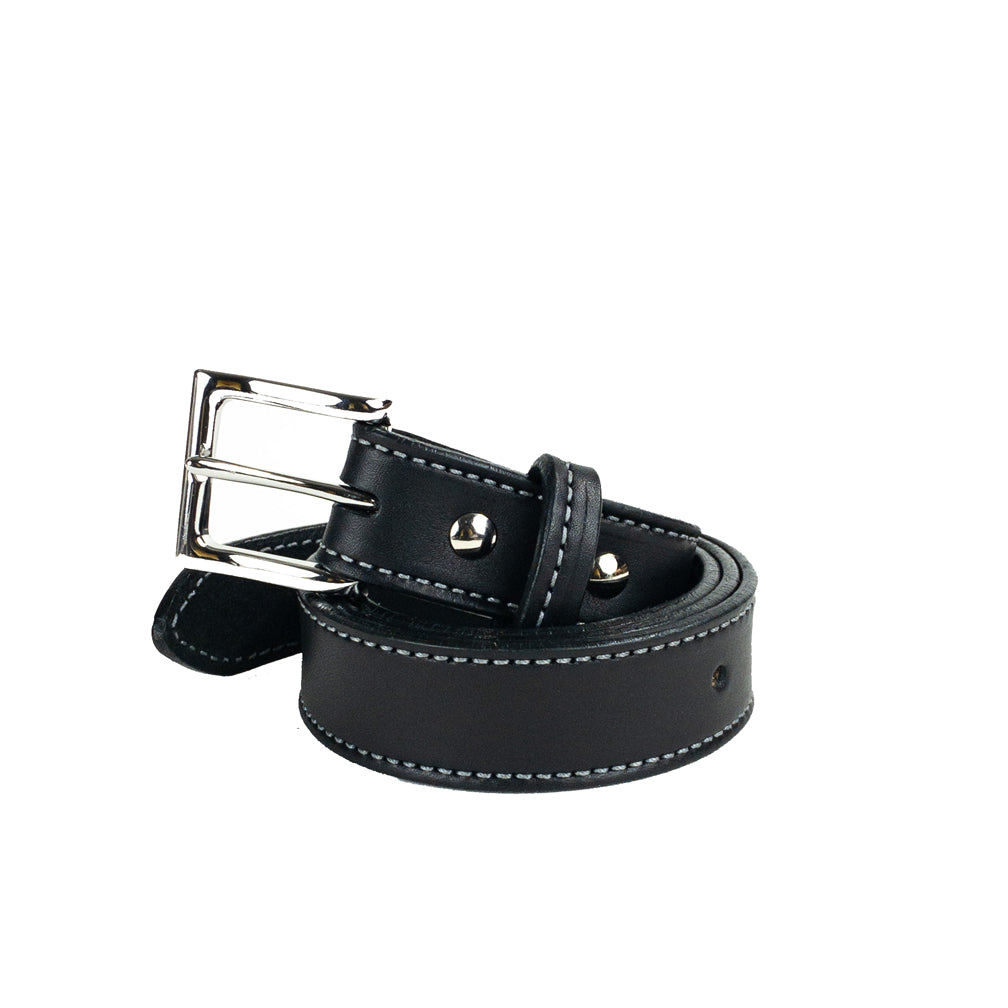 Black Full Grain Stitched Leather Belts for Men