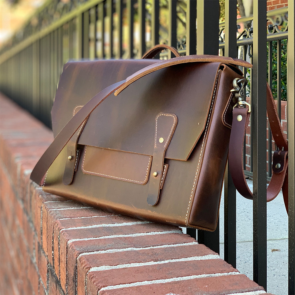 Leather messenger bags for men dark brown