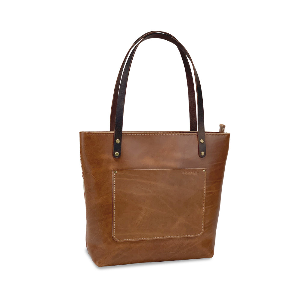 leather tote bag with zipper closure
