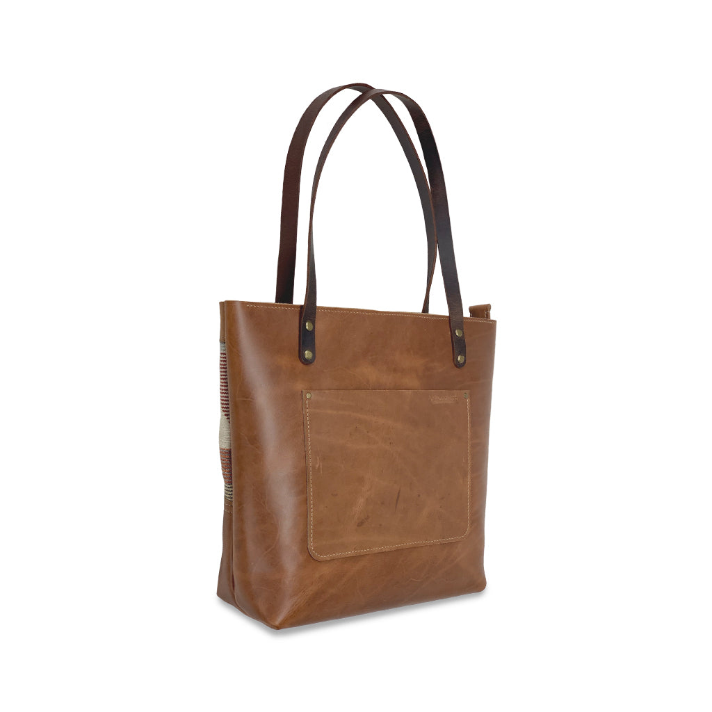 brown leather and canvas tote bags