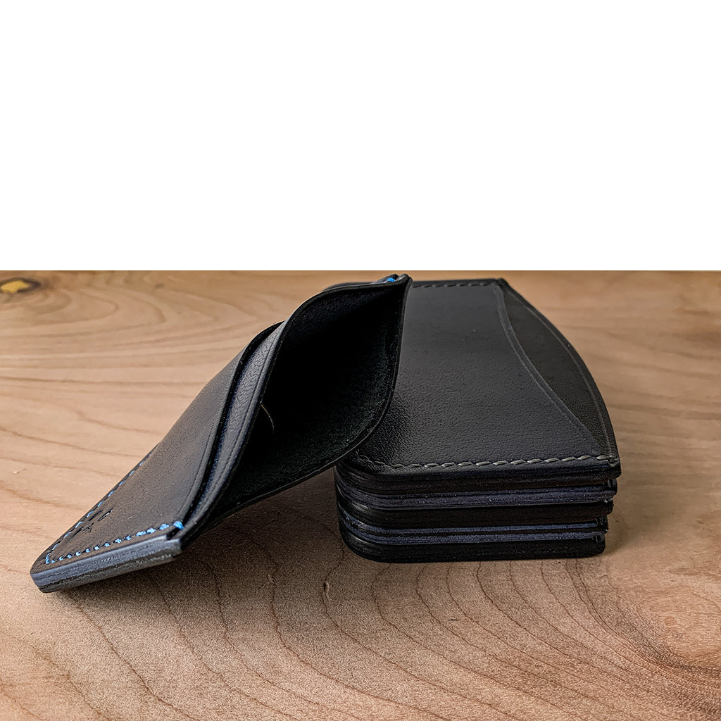 black and blue card wallet