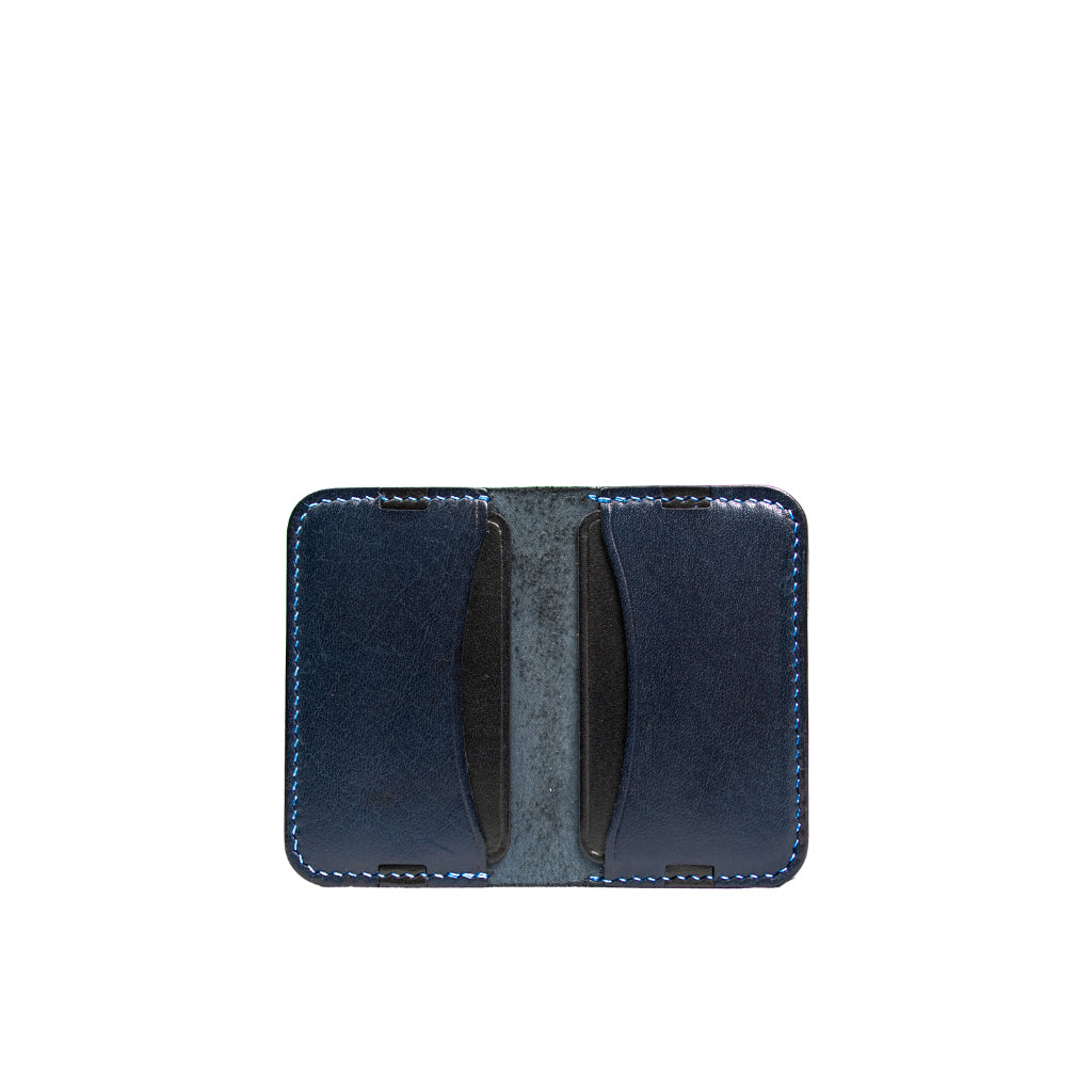 Leather minimalist card holder - blue