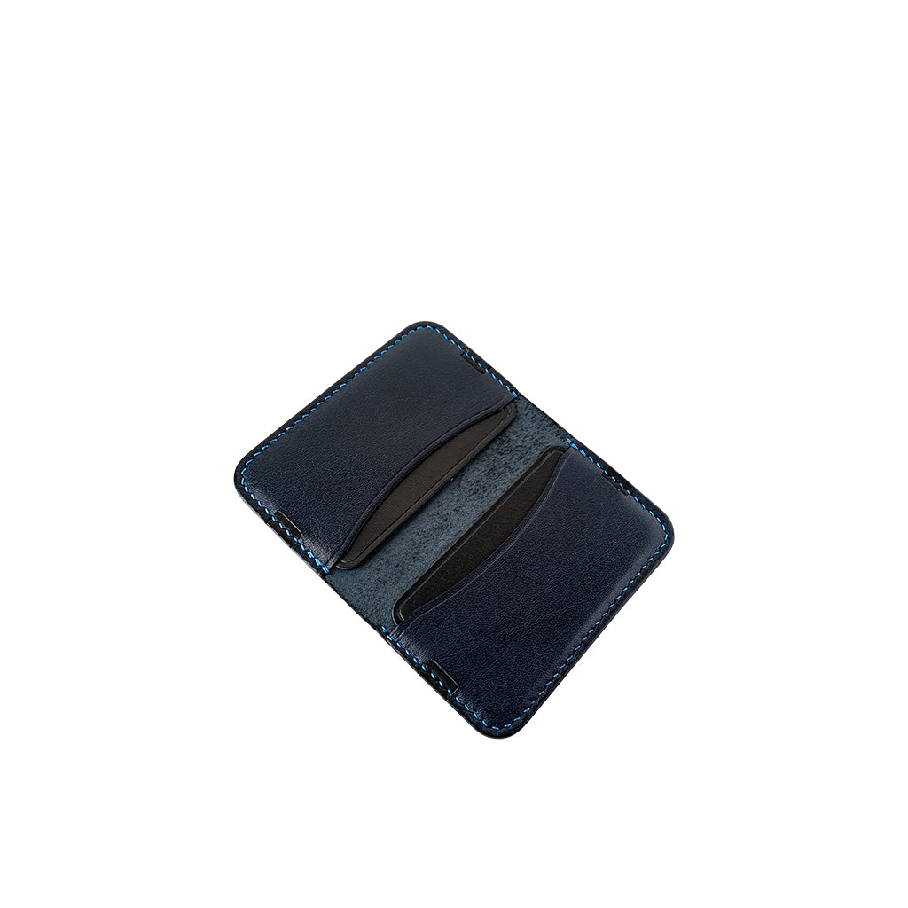 Leather minimalist card holder - blue