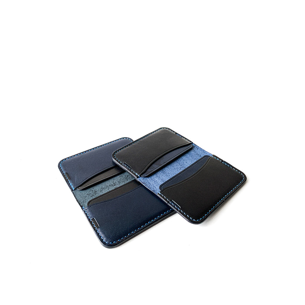 Leather minimalist card holder - blue black