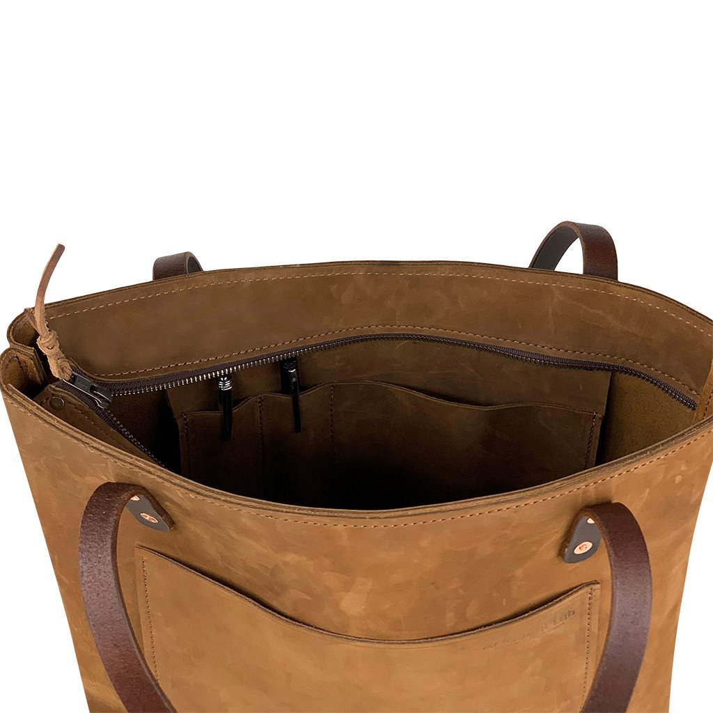 Handmade Leather Shoulder bag with zipper closure | Nubuck