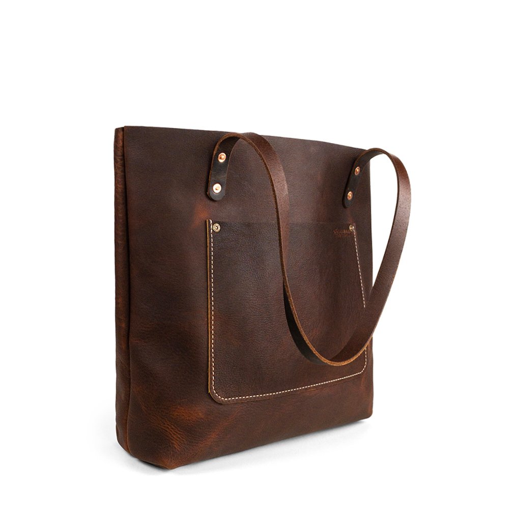 Dark Brown Handmade leather tote | Pebbled Pitstop