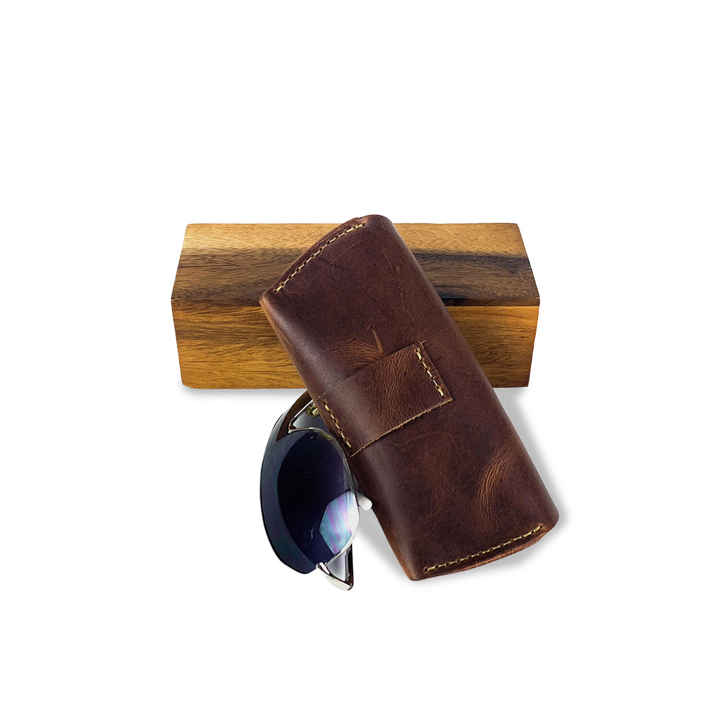 brown leather sunglasses case