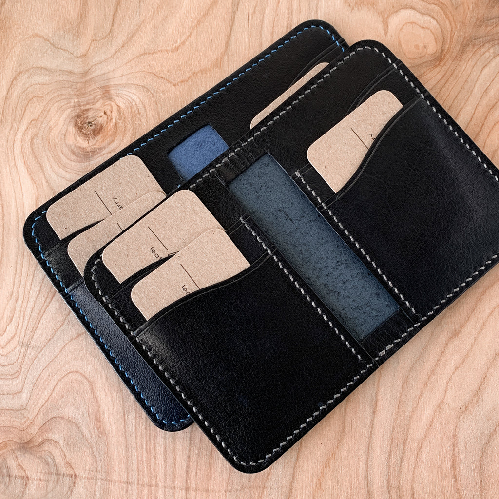 Leather Vertical Bifold Card wallet | Navy